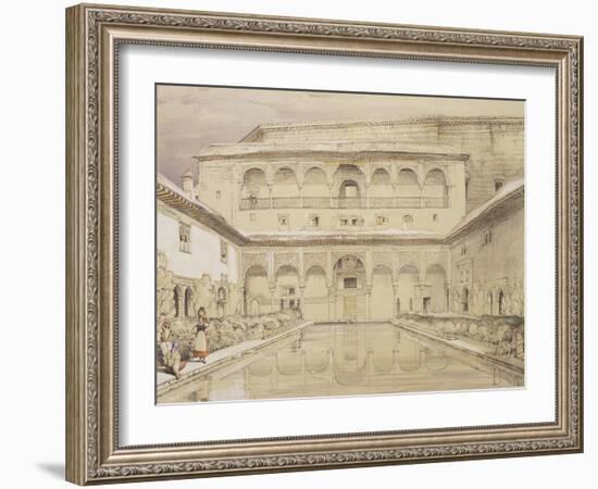 Court of the Myrtles (Patio De Los Arrayanes) and the Palace of Charles V-John Frederick Lewis-Framed Giclee Print