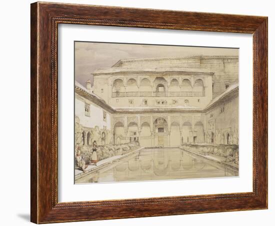 Court of the Myrtles (Patio De Los Arrayanes) and the Palace of Charles V-John Frederick Lewis-Framed Giclee Print