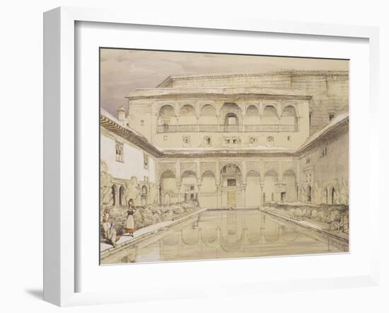 Court of the Myrtles (Patio De Los Arrayanes) and the Palace of Charles V-John Frederick Lewis-Framed Giclee Print