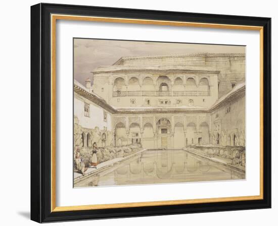 Court of the Myrtles (Patio De Los Arrayanes) and the Palace of Charles V-John Frederick Lewis-Framed Giclee Print