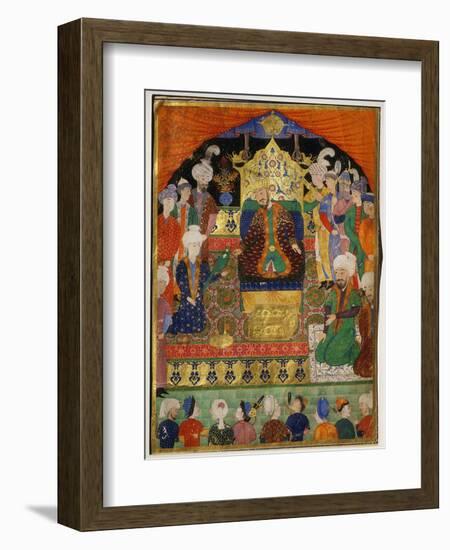 Court Scene from Shahnama, 14th century Iran Timurid Period-null-Framed Giclee Print