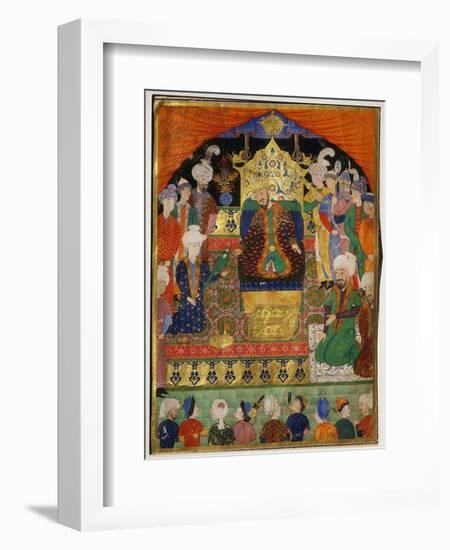 Court Scene from Shahnama, 14th century Iran Timurid Period-null-Framed Giclee Print