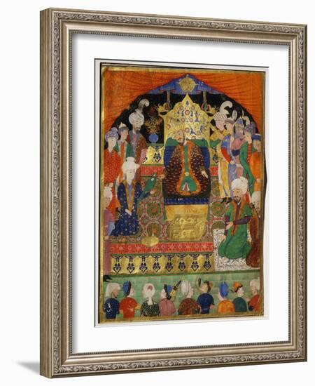 Court Scene from Shahnama, 14th century Iran Timurid Period-null-Framed Giclee Print