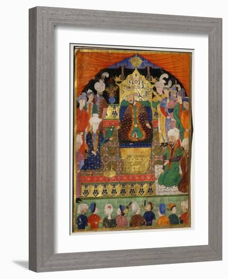 Court Scene from Shahnama, 14th century Iran Timurid Period-null-Framed Giclee Print