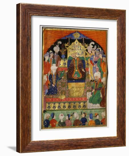 Court Scene from Shahnama, 14th century Iran Timurid Period-null-Framed Giclee Print