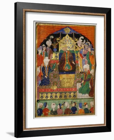 Court Scene from Shahnama, 14th century Iran Timurid Period-null-Framed Giclee Print