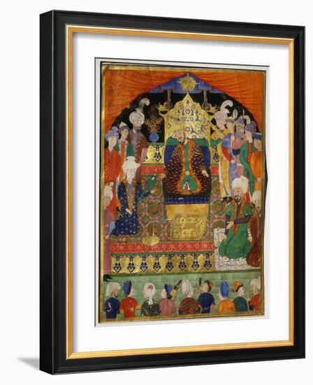 Court Scene from Shahnama, 14th century Iran Timurid Period-null-Framed Giclee Print