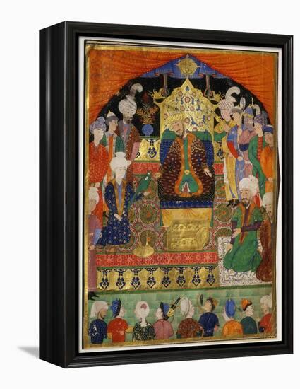 Court Scene from Shahnama, 14th century Iran Timurid Period-null-Framed Premier Image Canvas