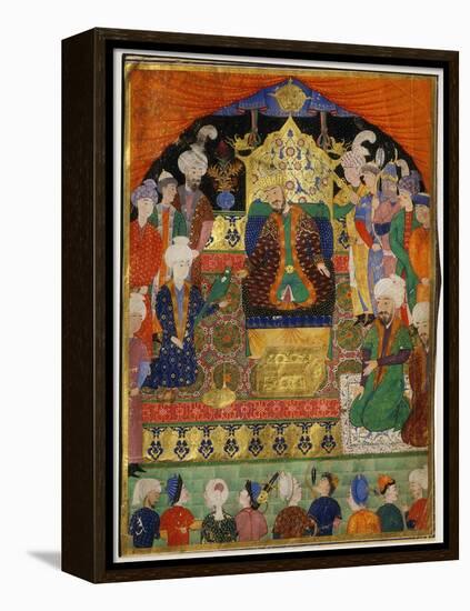 Court Scene from Shahnama, 14th century Iran Timurid Period-null-Framed Premier Image Canvas