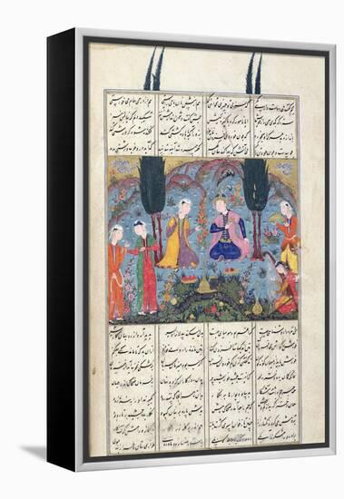 Court Scene in a Garden, Illustration from the Shahnama-null-Framed Premier Image Canvas