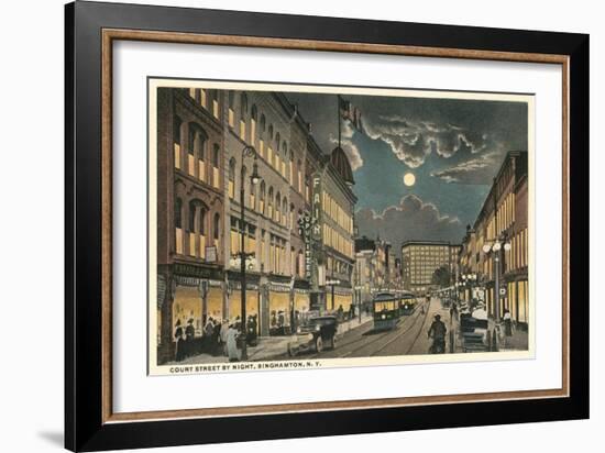 Court Street by Night, Binghamton, New York-null-Framed Art Print
