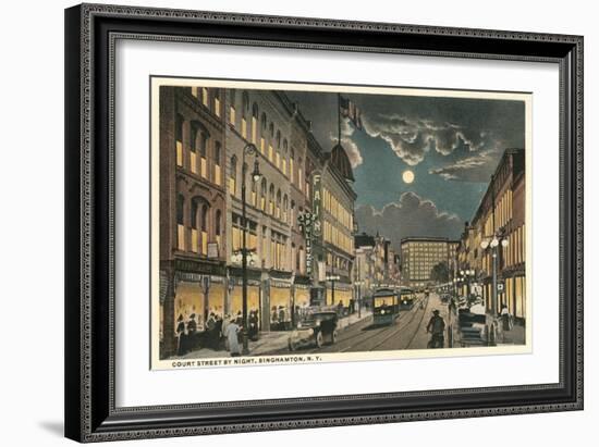 Court Street by Night, Binghamton, New York-null-Framed Art Print