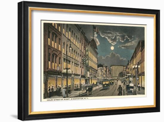 Court Street by Night, Binghamton, New York-null-Framed Art Print