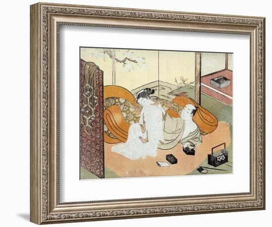 Courtesan and Her Guest in Bed, Japanese Wood-Cut Print-Lantern Press-Framed Art Print