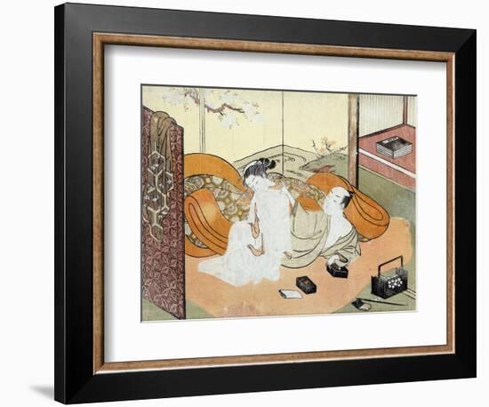 Courtesan and Her Guest in Bed, Japanese Wood-Cut Print-Lantern Press-Framed Art Print