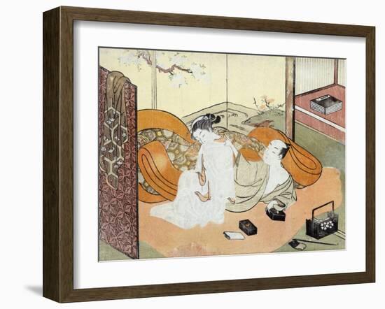 Courtesan and Her Guest in Bed, Japanese Wood-Cut Print-Lantern Press-Framed Art Print