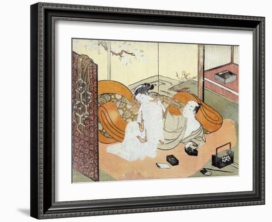 Courtesan and Her Guest in Bed, Japanese Wood-Cut Print-Lantern Press-Framed Art Print