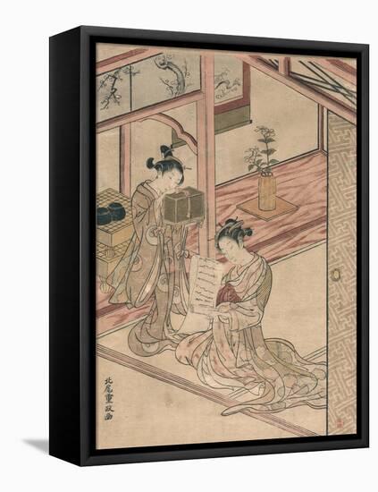Courtesan and Kamuro in a Parlour-Kitao Shigemasa-Framed Premier Image Canvas