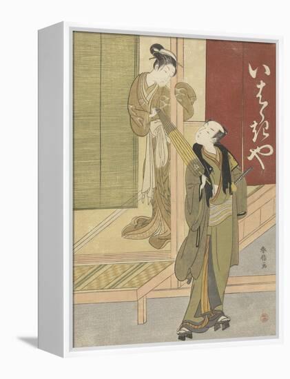 Courtesan and man with umbrella, 1765-70-Suzuki Harunobu-Framed Premier Image Canvas