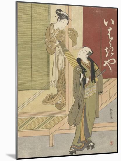 Courtesan and man with umbrella, 1765-70-Suzuki Harunobu-Mounted Giclee Print
