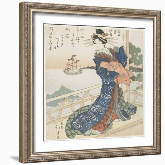 Courtesan Looking at a Foreign Ship, 1818-1844-Toyota Hokkei-Framed Giclee Print