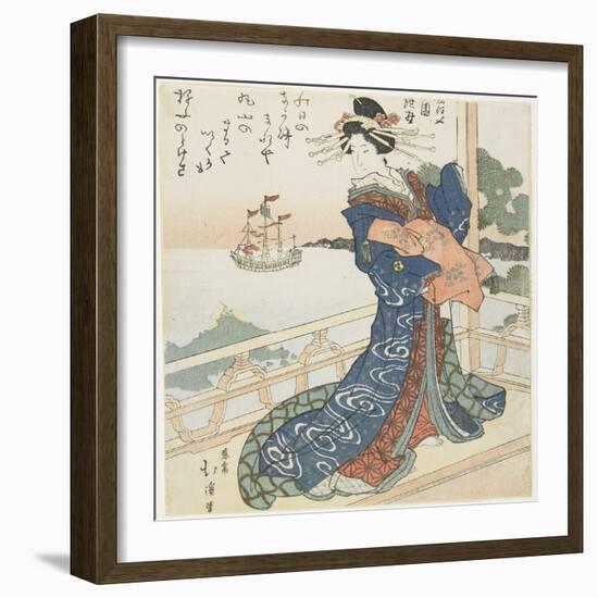 Courtesan Looking at a Foreign Ship, 1818-1844-Toyota Hokkei-Framed Giclee Print