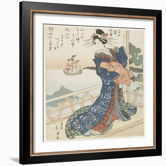 Courtesan Looking at a Foreign Ship, 1818-1844-Toyota Hokkei-Framed Giclee Print