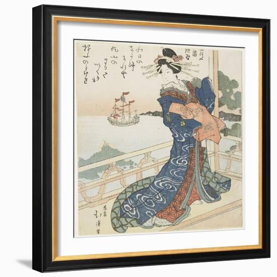 Courtesan Looking at a Foreign Ship, 1818-1844-Toyota Hokkei-Framed Giclee Print