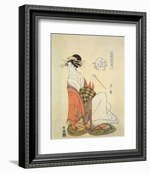 Courtesan Shiratsuyu of The House of Wakana-Ya-Hosoda Eishi-Framed Premium Giclee Print