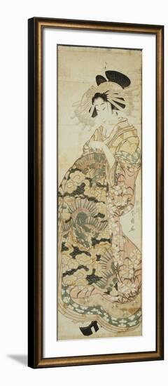 Courtesan Wearing Dragon Pattern Kimono-Katsukawa Shunsen-Framed Giclee Print