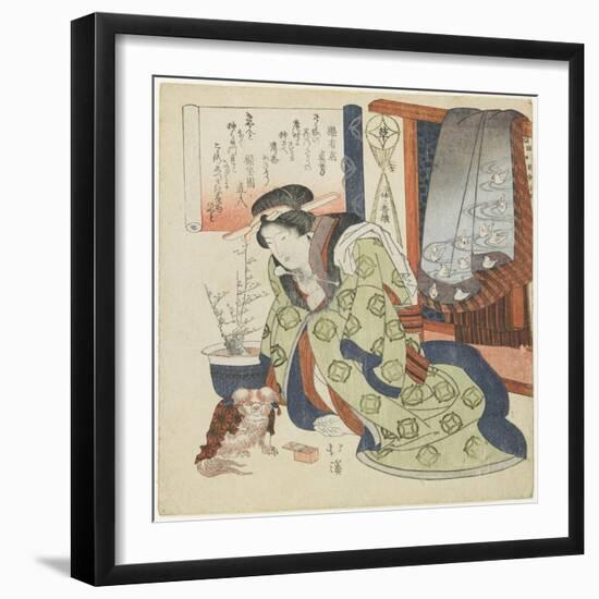 Courtesan with a Pekinese Dog-Toyota Hokkei-Framed Giclee Print