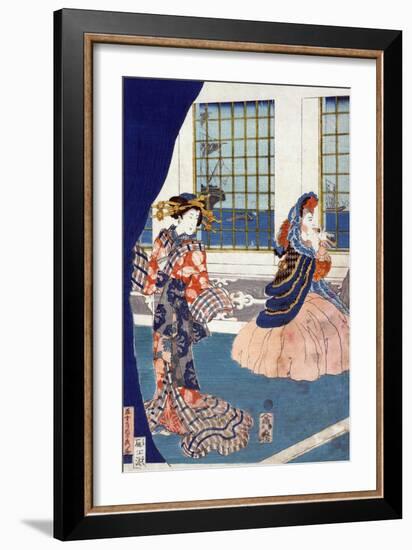 Courtesans in a Western-style Building of Yokohama, Japanese Wood-Cut Print-Lantern Press-Framed Art Print