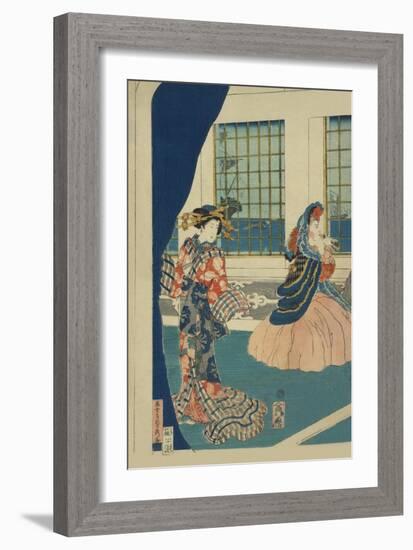 Courtesans in a Western-Style Building of Yokohama (Yokohama No Yokan No Yujo)-Sadahide Utagawa-Framed Art Print