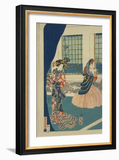 Courtesans in a Western-Style Building of Yokohama (Yokohama No Yokan No Yujo)-Sadahide Utagawa-Framed Art Print