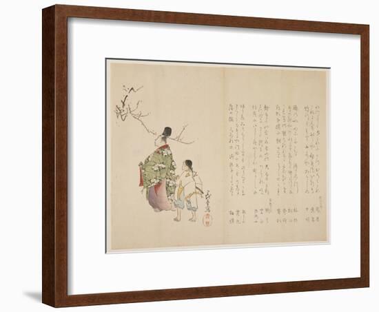 Courtier and His Servant Viewing Flowering Plum, C.1818-Shibata Git?-Framed Giclee Print