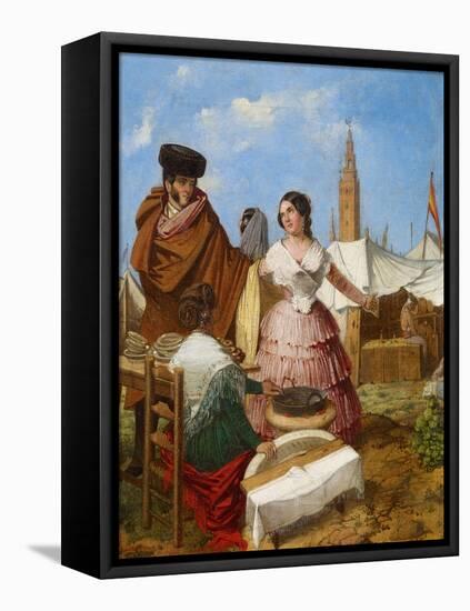 Courting at a Ring-Shaped Pastry Stall at the Seville Fair-Rafael Benjumea-Framed Premier Image Canvas