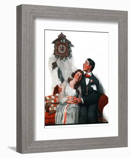 "Courting under the Clock at Midnight", March 22,1919-Norman Rockwell-Framed Giclee Print