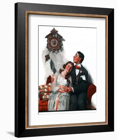 "Courting under the Clock at Midnight", March 22,1919-Norman Rockwell-Framed Giclee Print