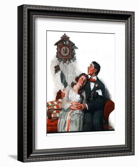 "Courting under the Clock at Midnight", March 22,1919-Norman Rockwell-Framed Giclee Print