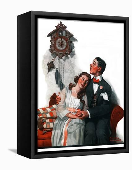 "Courting under the Clock at Midnight", March 22,1919-Norman Rockwell-Framed Premier Image Canvas