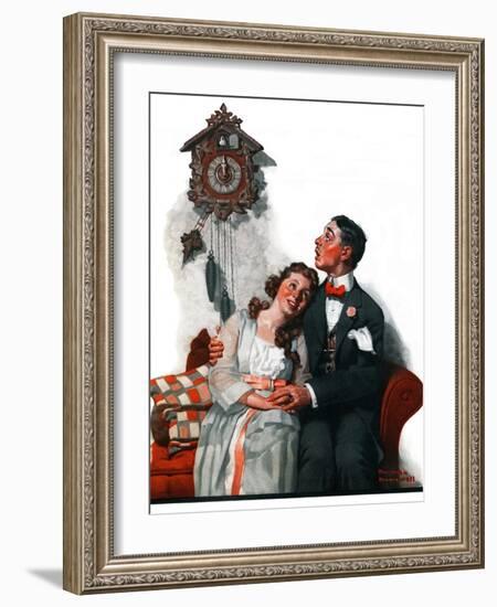 "Courting under the Clock at Midnight", March 22,1919-Norman Rockwell-Framed Giclee Print