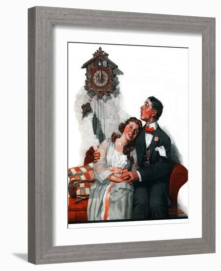 "Courting under the Clock at Midnight", March 22,1919-Norman Rockwell-Framed Giclee Print