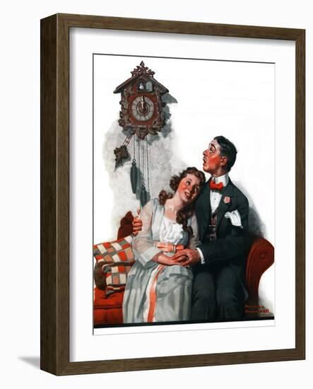 "Courting under the Clock at Midnight", March 22,1919-Norman Rockwell-Framed Giclee Print