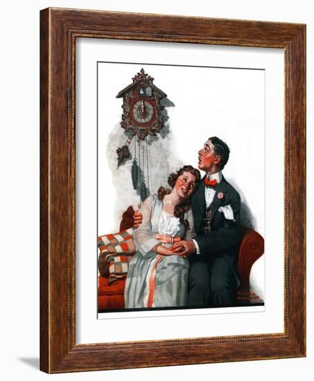 "Courting under the Clock at Midnight", March 22,1919-Norman Rockwell-Framed Giclee Print