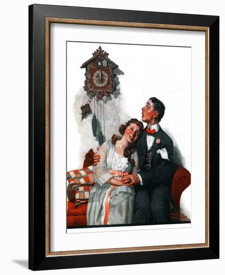 "Courting under the Clock at Midnight", March 22,1919-Norman Rockwell-Framed Giclee Print