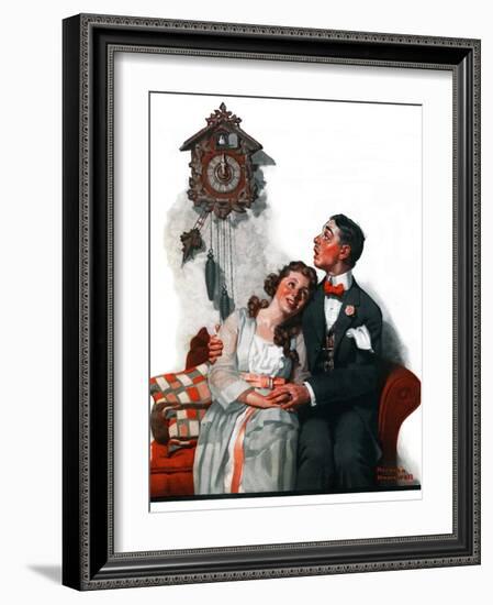 "Courting under the Clock at Midnight", March 22,1919-Norman Rockwell-Framed Giclee Print