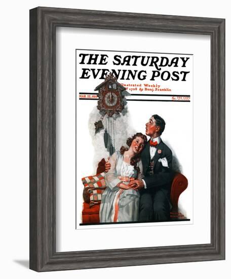 "Courting under the Clock at Midnight" Saturday Evening Post Cover, March 22,1919-Norman Rockwell-Framed Giclee Print