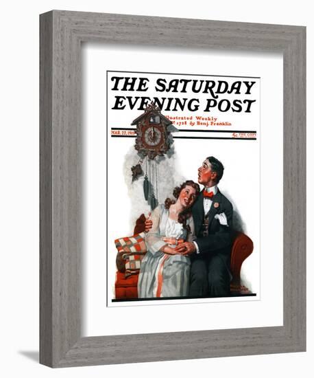 "Courting under the Clock at Midnight" Saturday Evening Post Cover, March 22,1919-Norman Rockwell-Framed Giclee Print