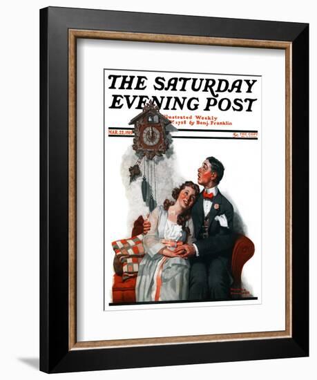 "Courting under the Clock at Midnight" Saturday Evening Post Cover, March 22,1919-Norman Rockwell-Framed Giclee Print