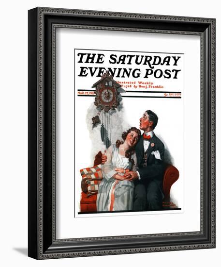 "Courting under the Clock at Midnight" Saturday Evening Post Cover, March 22,1919-Norman Rockwell-Framed Giclee Print